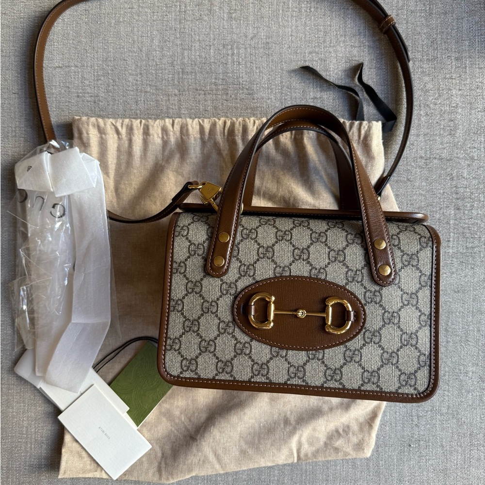 GUCCI -GG Supreme Monogram Azalea Horsebit 1955 Foldover Top Handle